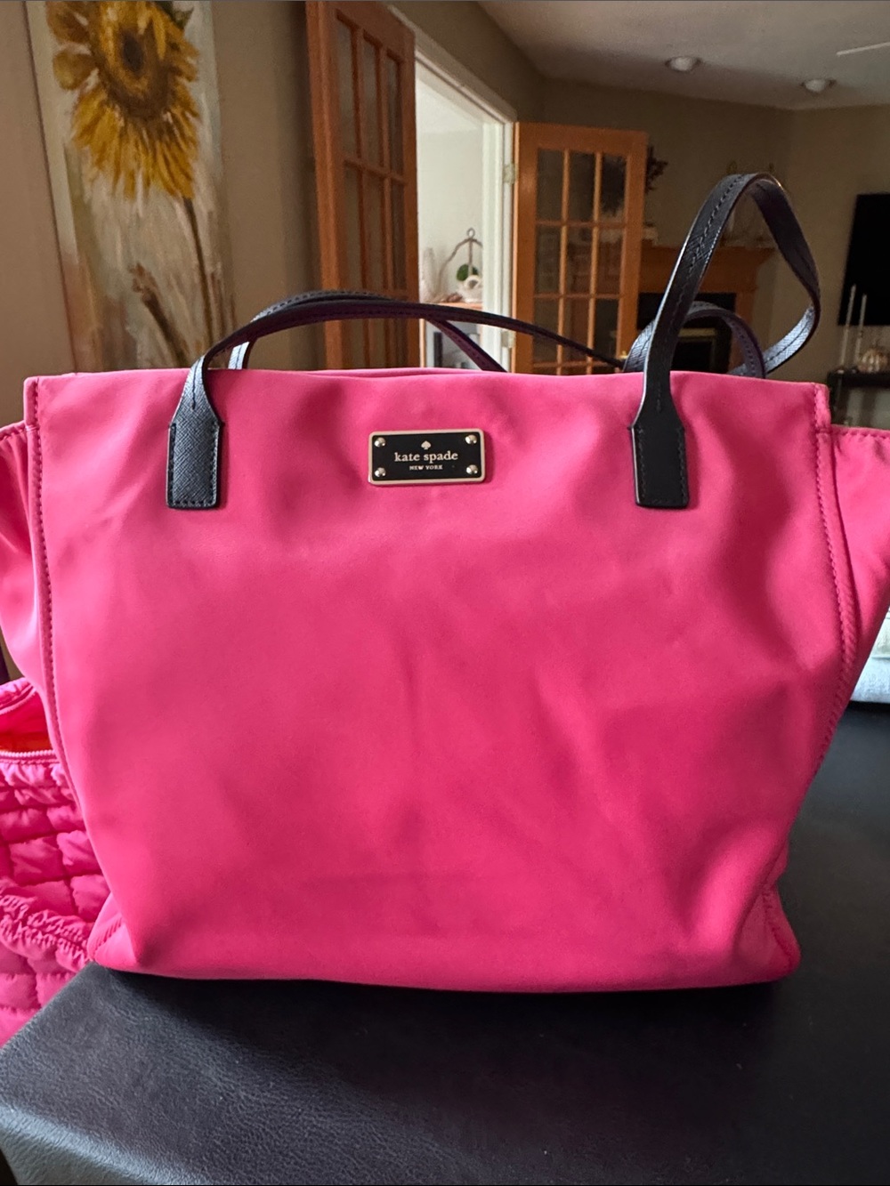kate spade Hot Pink Tote with Black Handles
